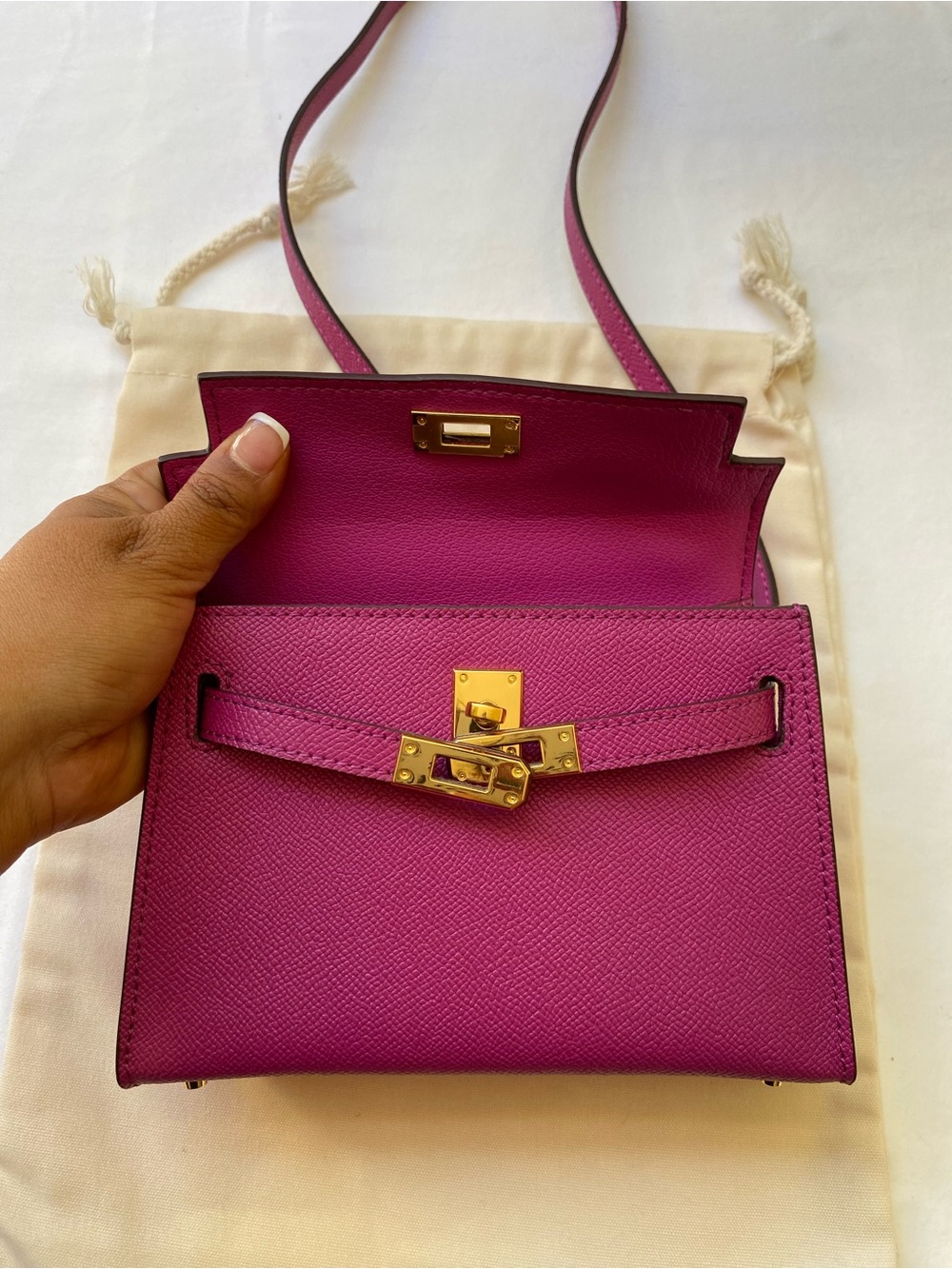 Lily & Bean Purple Pink Leather Top-Handle Kelly Bag - Picture 2 of 10